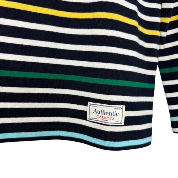 Talbots Navy Stripe Cotton Long Sleeve Tee Top - Size Small Petite - Preppy - Picture 4 of 9